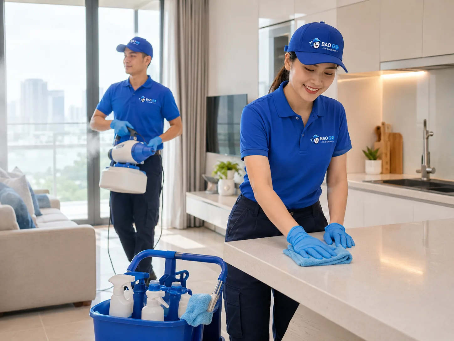 Đội Bao Home vệ sinh chuyên sâu với máy khử khuẩn